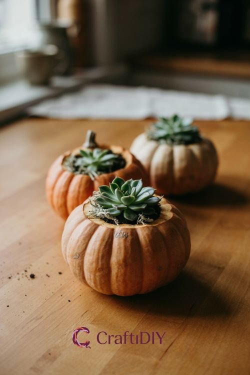 Mini pumpkin succulent planters easy fall table DIY
