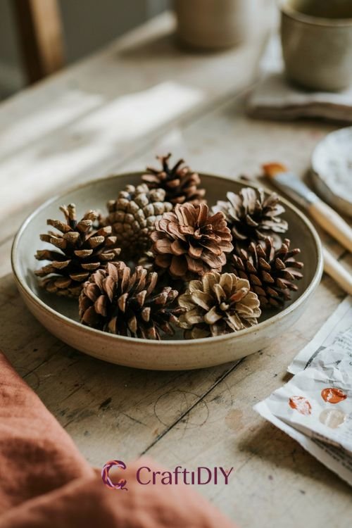 Painted pinecone bundle fall table centerpiece DIY

