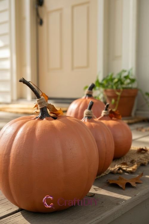 Painted terracotta pumpkins for front steps fall decor