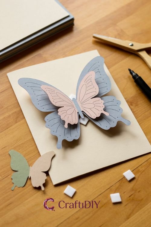 Paper butterfly crafts with layered 3D cardstock butterflies
