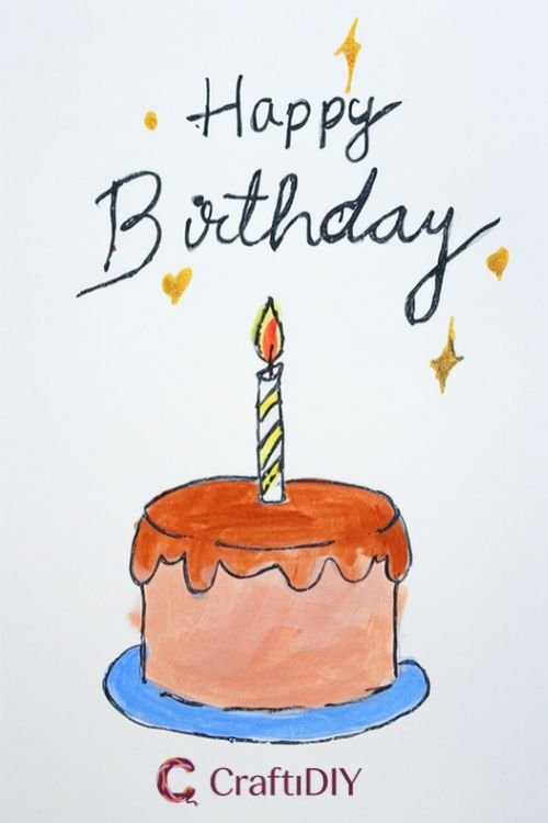 Relaxing Birthday Card Drawing Cake & Candle